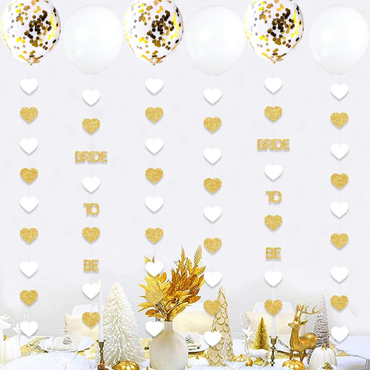 Gold Bride to Be Decorations Gold/White Heart Bride to Be Garland with Balloons for Bridal Shower Engaement Bachelorette Party