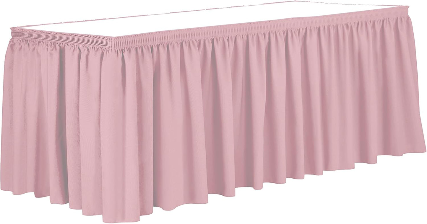 Ultimate Textile Pleat Polyester Fabric Table Skirt - Machine Washable, Flame Resistant, Cut & Sewn in NJ, Desk Skirt - Light Pink, 14' Shirred Pleat x 42" h
