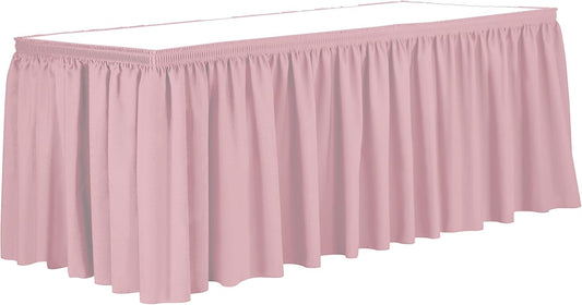 Ultimate Textile Pleat Polyester Fabric Table Skirt - Machine Washable, Flame Resistant, Cut & Sewn in NJ, Desk Skirt - Light Pink, 21' Shirred Pleat x 42" h