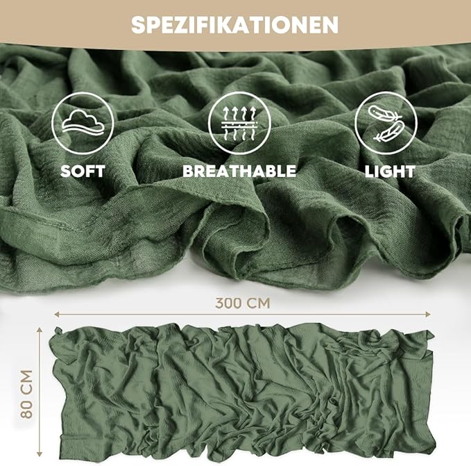 Artoid Mode Boho Forest Green Gauze 6 Pieces Wedding Table Runner, 120 Inch Birthday Fabric Kitchen Dining Holiday Table Decor for Home Party Indoor