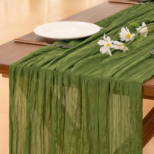 Socomi 3pcs Olive Green Fall Thanksgiving Cheesecloth Table Runner Boho Rustic Gauze 120 inch 10FT Cheese Cloth Runner for Wedding Party Baby Shower Birthday Home Decor Holiday Decorations