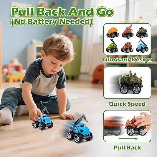 Valentines Day Cards for Kids School - 24 Pack Pull Back Monster Dinosaur Truck Toys with Cards, Valentines Day Gifts for Kids, Valentines Classroom Exchange Prizes, School Party Favor Toys