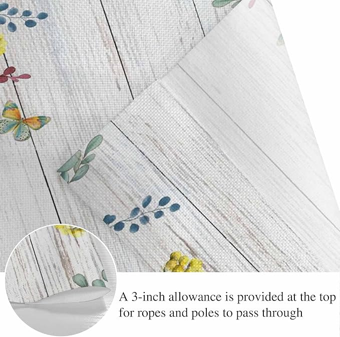 Easter Eggs Banner 4Pcs Indoor Outdoor Hanging Banner Flag Spring Flowers Eucalyptus Leaves Wooden Grain Sign for Fireplace Mantel Decorative Bunting Garland Valance for Shop Door Decor 7.9"x11.8"
