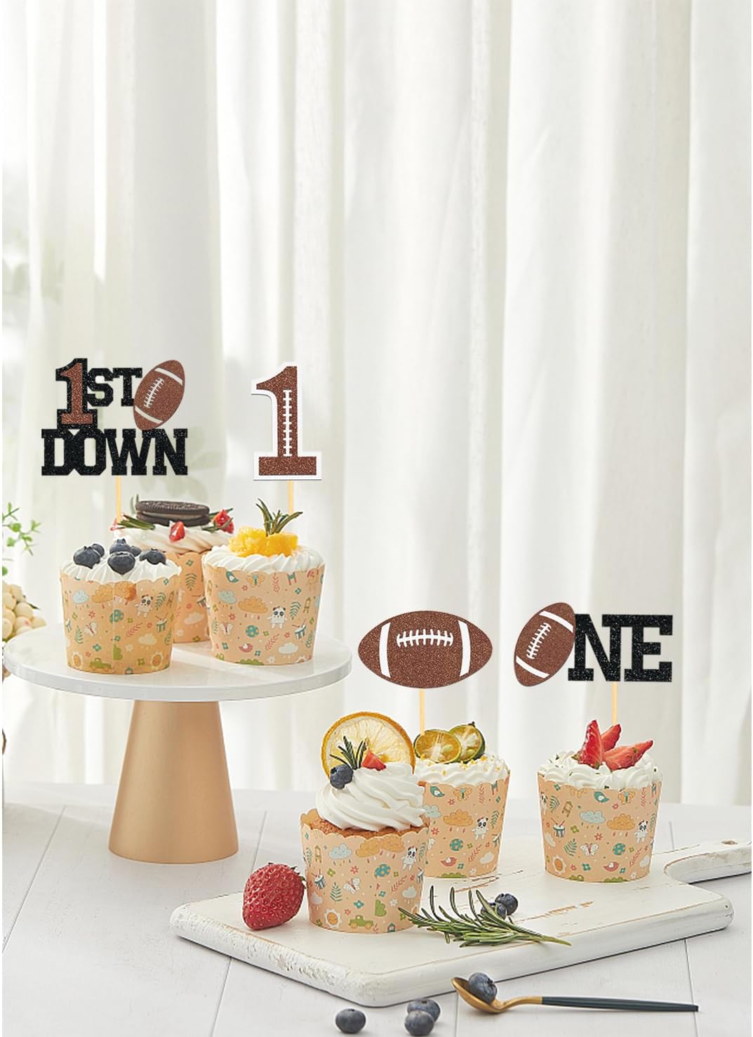 24Pcs Football 1st Birthday Cupcake Toppers, First Birthday Football Cake Decorations, Football Cupcake Toppers for Football Baby Shower Decoration (1st birthday)