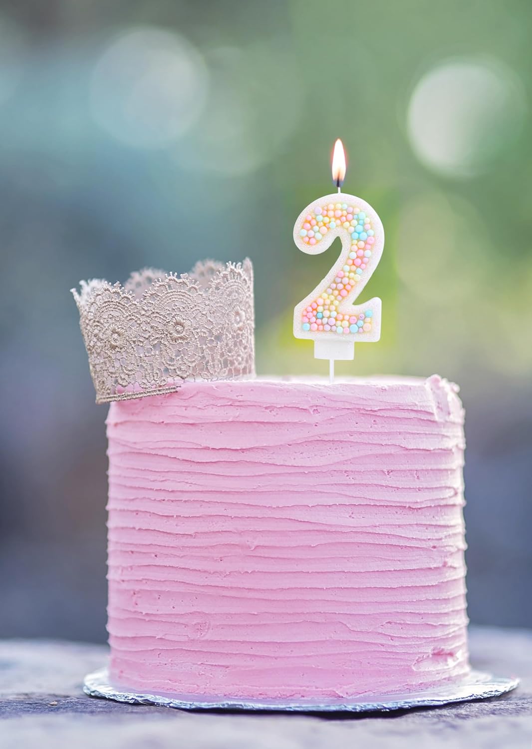 EAKE Number 2 Birthday Candle 3D Macaron Glitter Pastel 2 Candle Birthday Girl Women Sweet Theme 2nd Birthday Wedding Anniversary Party Cake Decoration