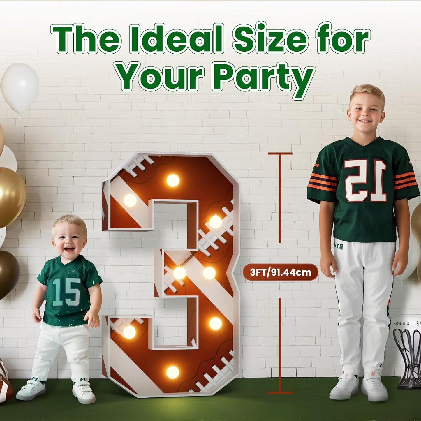 Football 3rd-Birthday Decorations Marquee Numbers: Superbowl 3FT Large Light up Number Sign 3 Third Year Down Three Years Old Party Decoration Big Balloon Numbers Decor for Boys and Girls