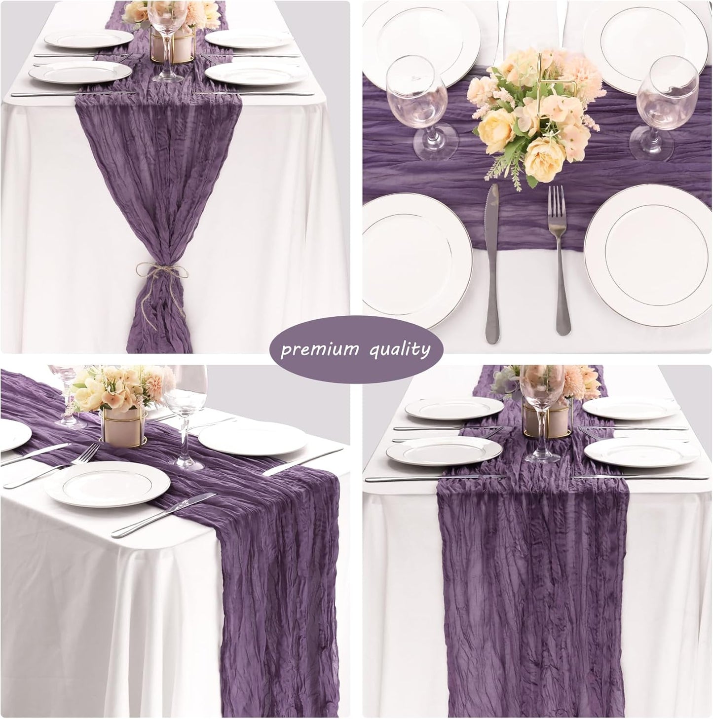 Fivenl 12 Pack Grape Cheesecloth Boho Gauze Table Runner 35x72 Inch Rustic Elegant Long Table Runner Wedding Bridal Shower Birthday Party Table Decor