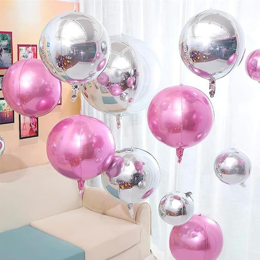 PartyWoo Pearl Pink Foil Balloons 6pcs 22 Inch Large Round Foil Big Giant 4D Jumbo Inflatable Mirror Ball Mylar Balloons for Baby Shower Birthday Gender Reveal Tea Princess Party Decorations