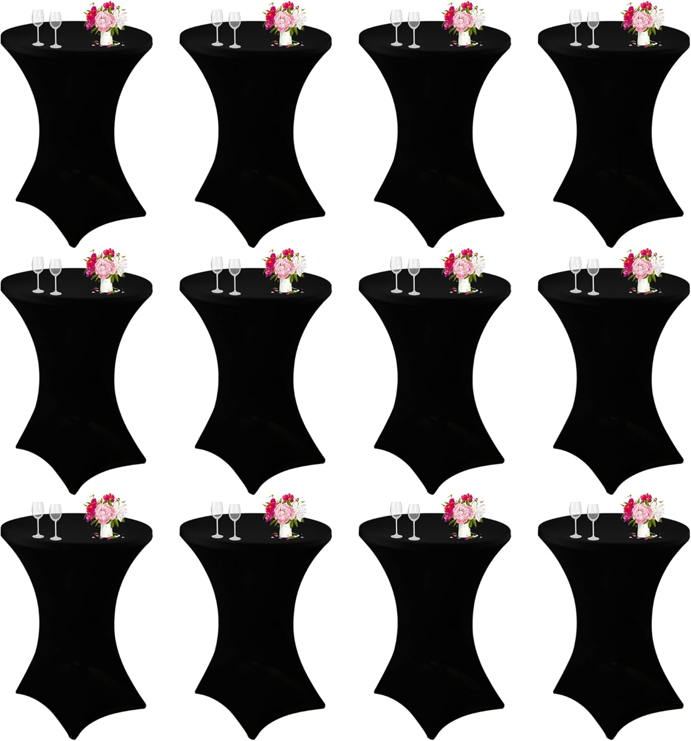 12 Pack Pack Cocktail Spandex Tablecloth 32"x43" Cocktail Table Cover Fitted for High Top Round Table for Bar Wedding Birthday Party Banquet (Black)