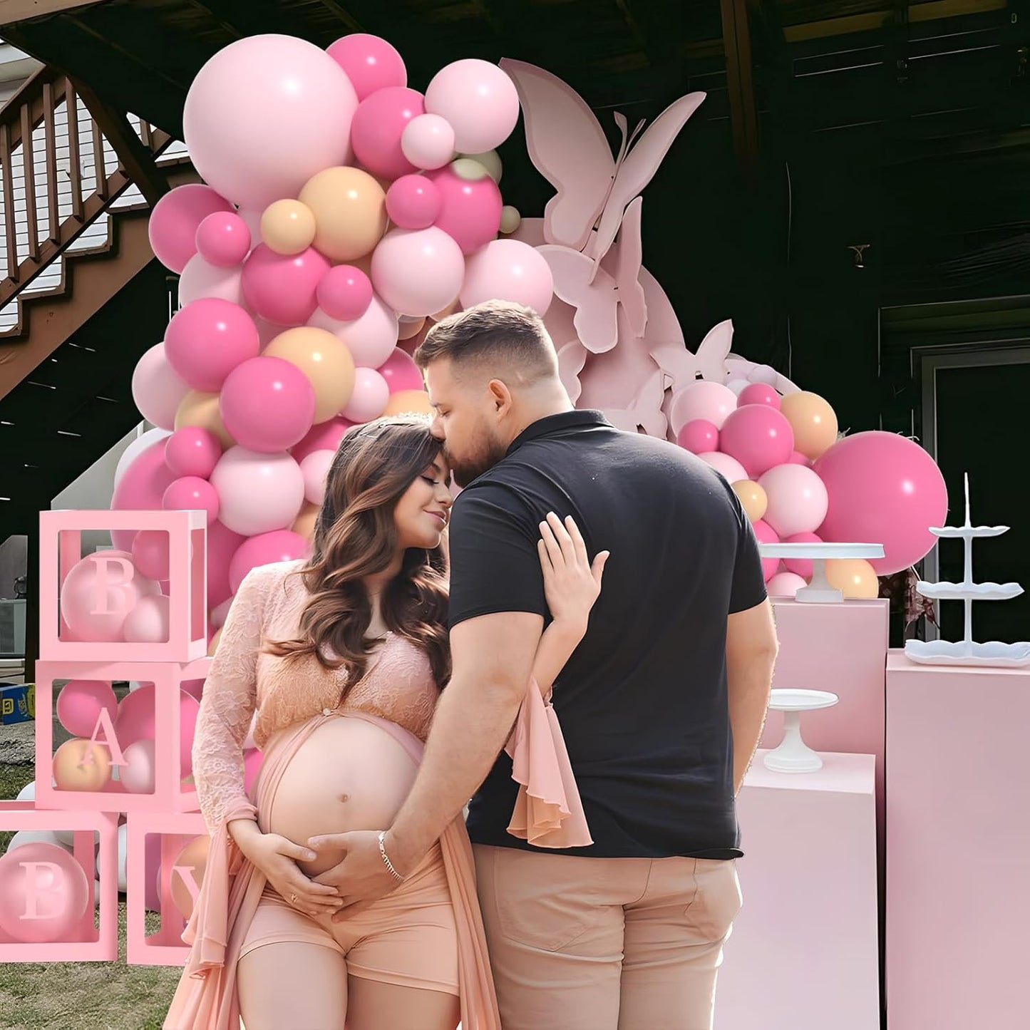 Baby Shower Balloons - Girl Babys Shower Decor ， Baby Showers Decorations ， Baby Shower Decors ， Carry a Background Cloth And 4 Baby Balloon Boxes