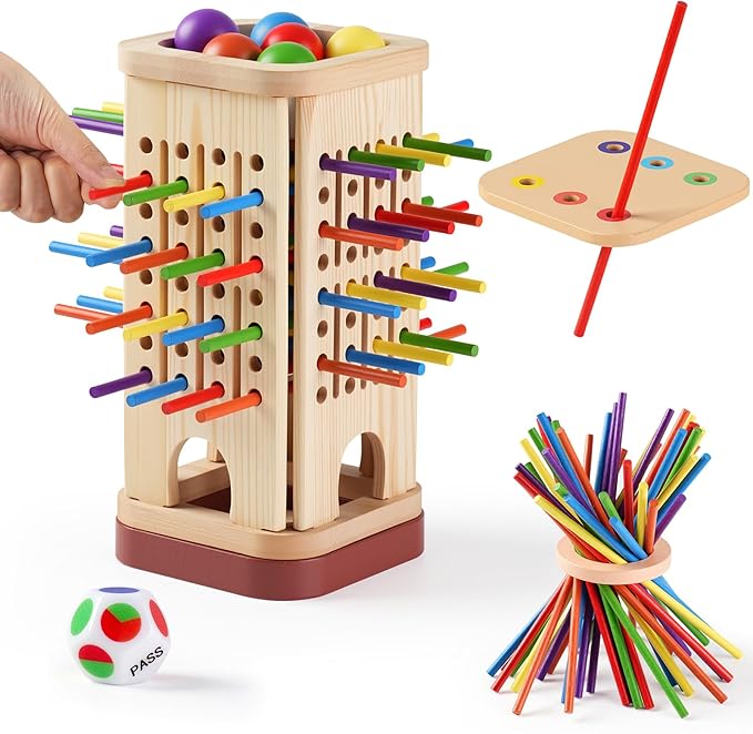 Pinshoon Montessori Game Wooden Board Game, Multiplayer for Kids 4-8, Math Educational, Fine Motor Skill Toy for Girls Boys, Classic Fun Games for Age 3 4 5 6 7 8 Girls Boys Gifts (Storable)