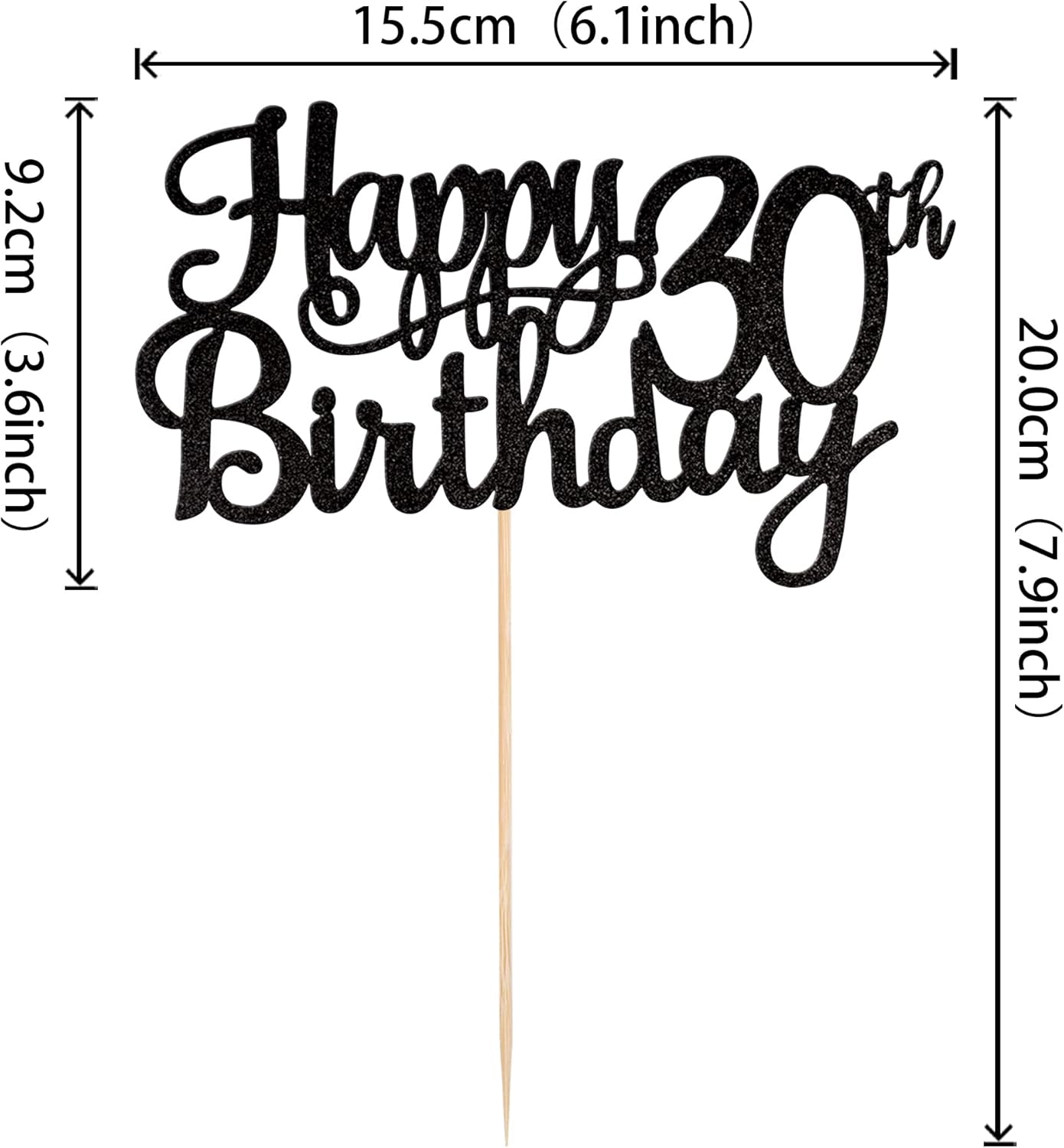 1 PCS Happy 30th Birthday Cake Topper Glitter Cheers to 30 Years Birthday Cake Pick 30 Fabulous Cake Decoration for Happy 30th Birthday Anniversary Party Decorations Supplies Black