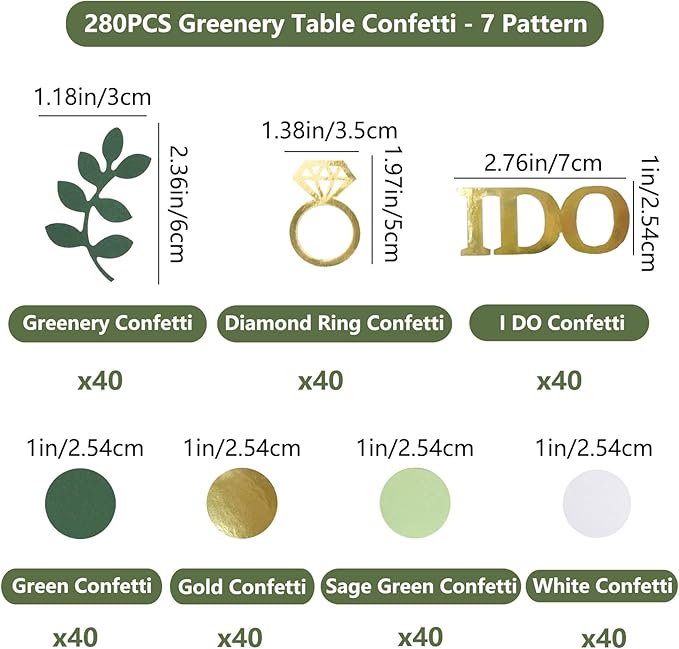 280PCS Greenery Bridal Shower Table Confetti Decorations, Sage Green I DO Diamond Ring Confetti Decor for Wedding Engagement Bachelorette Bride to Be Party