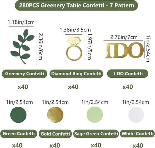 280PCS Greenery Bridal Shower Table Confetti Decorations, Sage Green I DO Diamond Ring Confetti Decor for Wedding Engagement Bachelorette Bride to Be Party