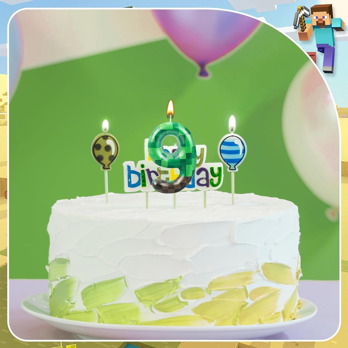 TNT Themed Birthday Cake Candle Number 9 Dynamite Themed Green Candle Birthday Party Decoration Cake Topper for Pixel Theme Birthday Party Anniversary Party Dynamite Party Video Game Party (Number 9)