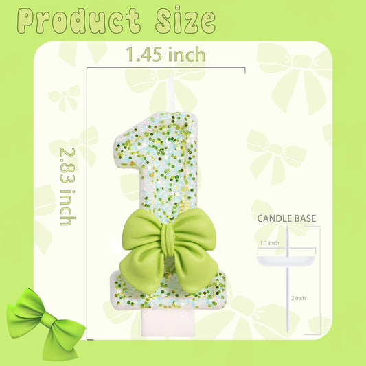 Birthday Candle for Cake, Green Bow Number Cake Candles, 2.76 inch Cake Topper Decoration for Birthday Party (Number 1)