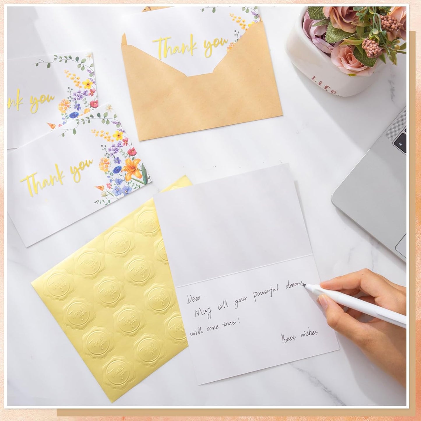 100 Pack Thank You Cards with Envelopes, 4x6 Inch Thank You Cards Bulk Blank Card Notes with Stickers Greeting Card for Wedding, Baby Shower, Bridal Shower, Birthday, Thanksgiving, Christmas