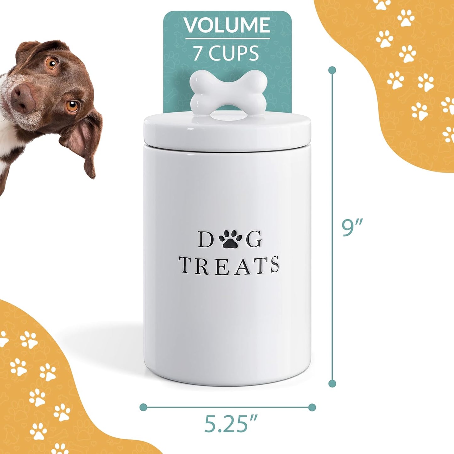 Barnyard Designs Large Dog Treat Container Airtight with Lid, Cute Rustic Ceramic Dog Treat Storage Jar for Kitchen Counter (White)