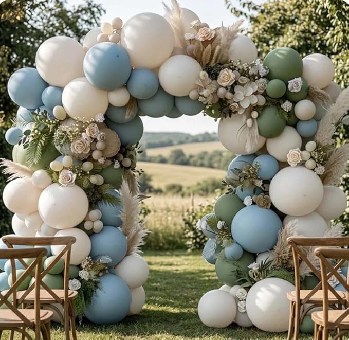 Dusty Blue Green Balloon Garland Arch Kit Double Stuffed Avocado Green Balloons Thick Latex White Sand Pastel Blue Balloons Kit For Jungle Safari Neutral Birthday Baby Shower Party Deocrations