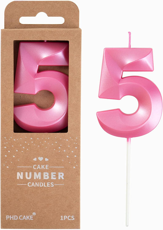 PHD CAKE 2.76 Inch Diamond Pink 5 Number Birthday Candles, Pink Number Candles, Cake Number Candles, Party Celebration