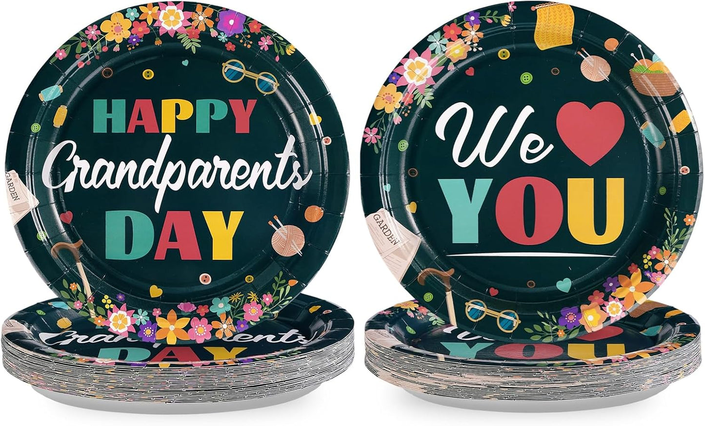 Grencian 50Pcs Grandparents Day Party Supplies 9'' Happy Grandparents Day Paper Plates Grandma and Grandpa Disposable Tableware for Grandma and Grandpa Home Party Supplies