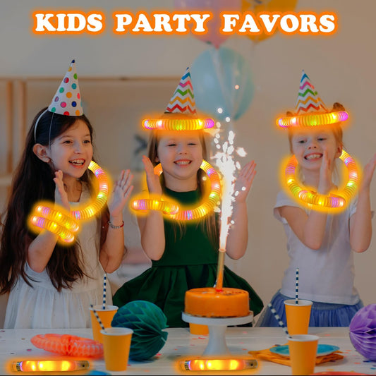12-24 PCS Orange Glow Sticks Pop Tubes for kids,Light Up Glow Necklaces Bracelets Party Favors Gifts Accessories for Toddlers, Glow New Year Eve Birthday Camping Party Decorations for Boys Girls