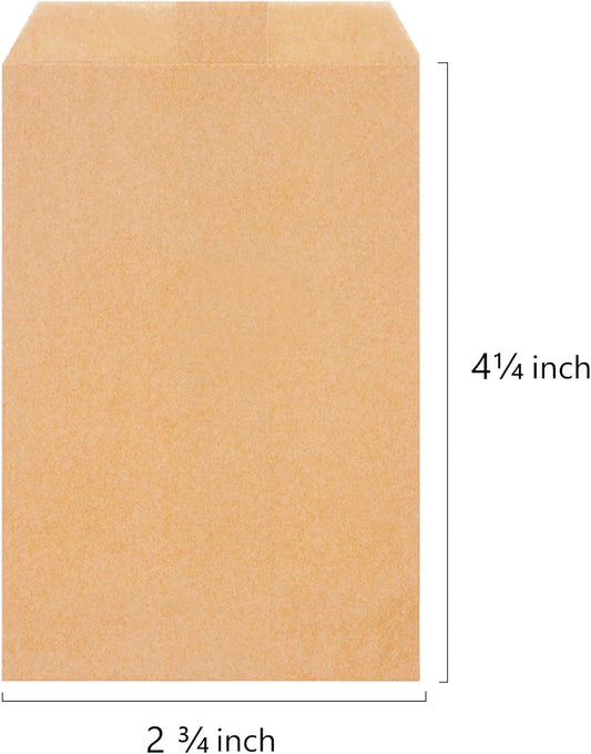 Quotidian Brown Flat Mini Greaseproof Kraft Paper Envelope Bags 2 3/4" x 4 1/2" (7 x 11.5cm) Pack of 100 - Small Treat Candy Wedding Tossing