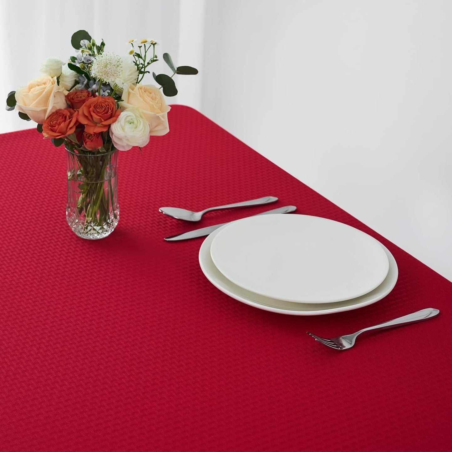 maxmill Weaved Texture Tablecloth Water Resistance Antiwrinkle Spillproof Soft Washable Christmas Table Cloth for Dining Room, Banquet Parties Holiday Dinner, Rectangle 70 x 108 Inch, Red