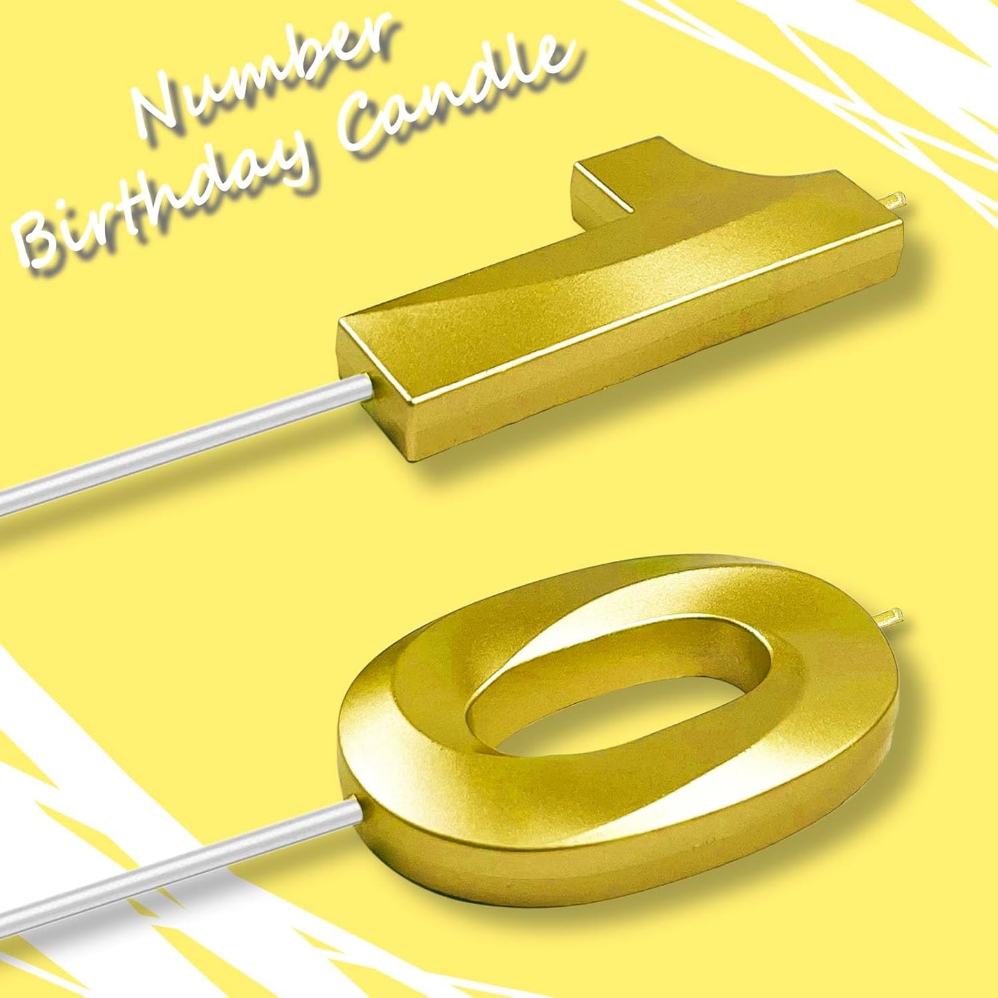 Gold Number 10 Candles, 3D Diamond 2.76 Inch Cake Topper Birthday Candles for Wedding Anniversary Cake Decorations, Happy Birthday Party Decorations
