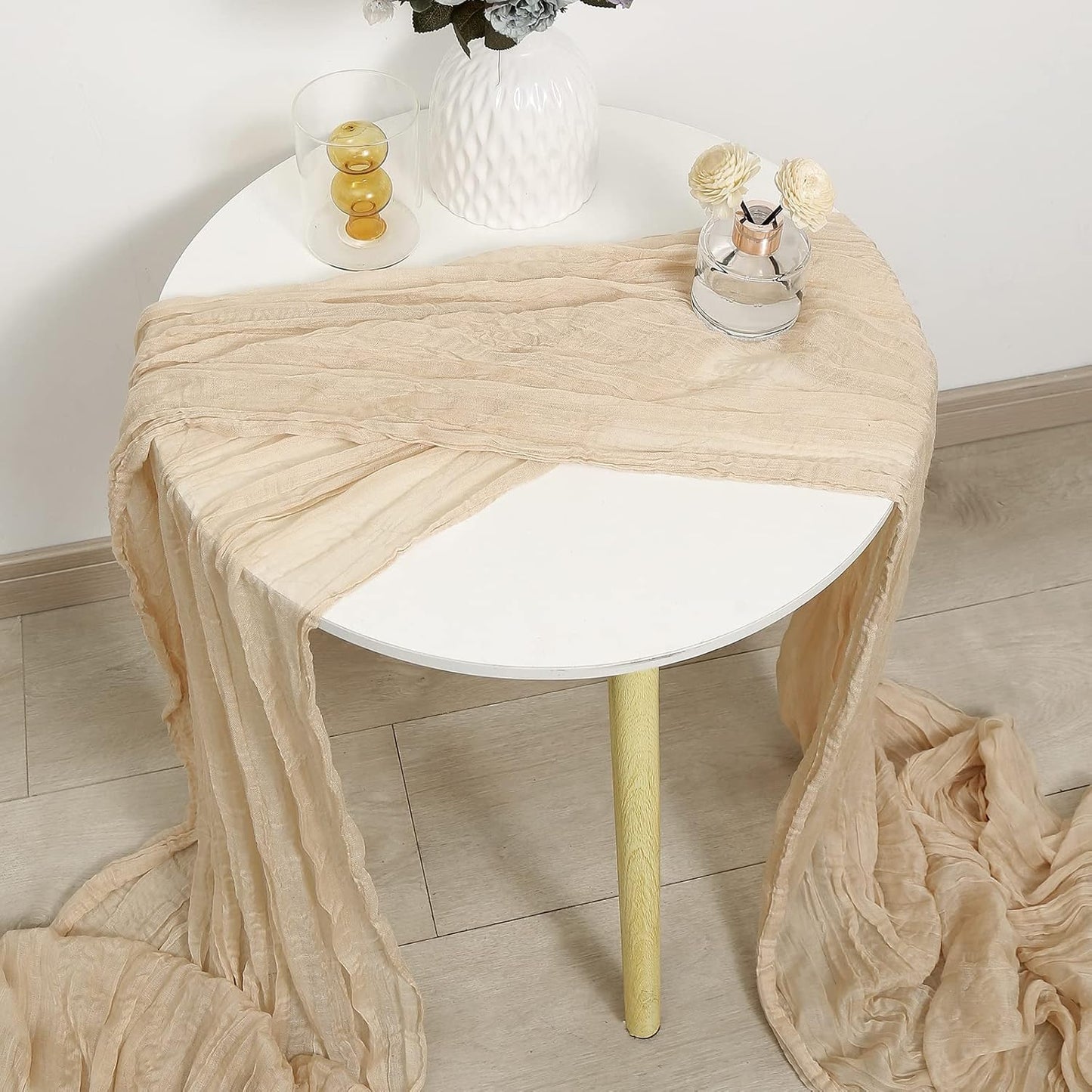DOLOPL Beige Cheesecloth Table Runner 13.3ft Boho Gauze Cheese Cloth Table Runner Rustic Sheer Runner 160inch Long for Wedding Bridal Baby Shower Birthday Party Cake Table Decorations