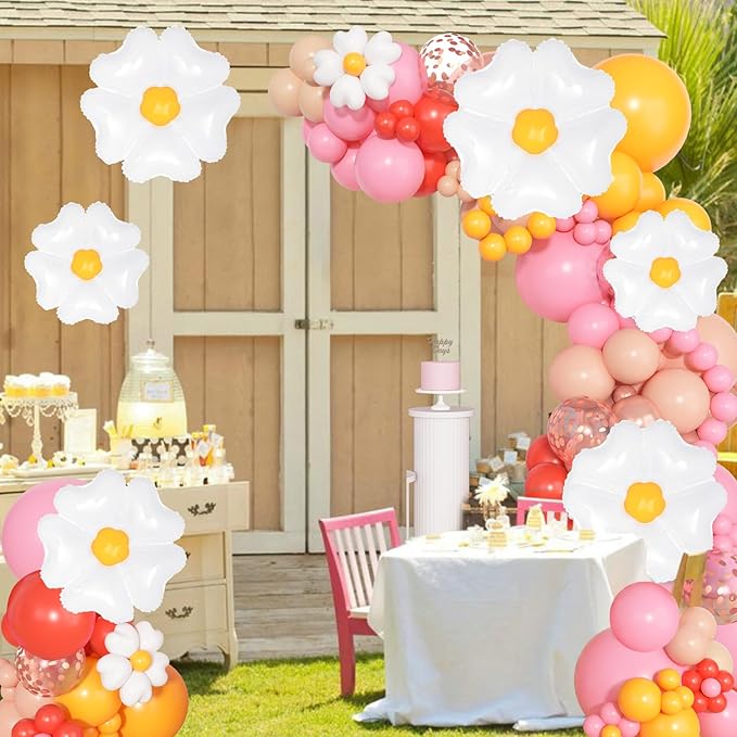 168Pcs Daisy Balloon Arch Garland Kit, Mothers Day Pastel Pink Orange Yellow Confetti Daisy Flower Balloons for Two Groovy One Birthday Floral Boho Girl Baby Shower Wedding Hippie Party Decorations