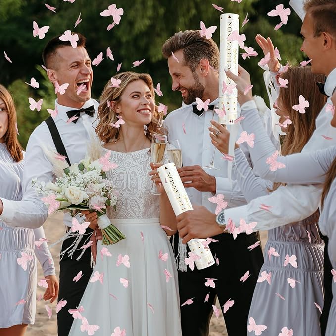 Confetti Cannon Butterfly Confetti Poppers 12 Pack Party Poppers 12 inch Pink Confetti Shooters Butterfly Sticks for Wedding Birthday Graduation Anniversary Bridal Shower Valentines Christmas New Year