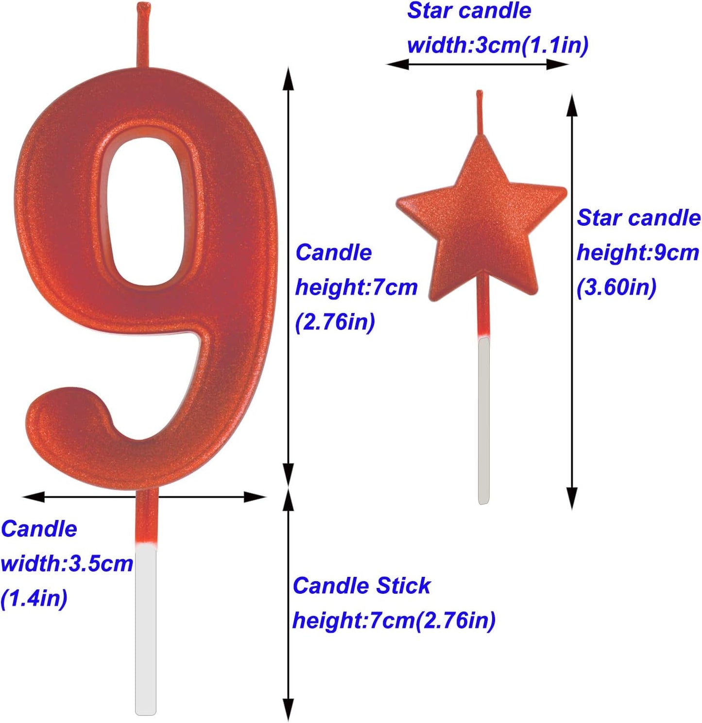 2.75in Red Number 9 Birthday Candles, Glitter Red Happy Birthday Cake Cupcake Toppers Decoration and Celebrating for Adults/Kids Party Baking (2.75in Red Number 9)