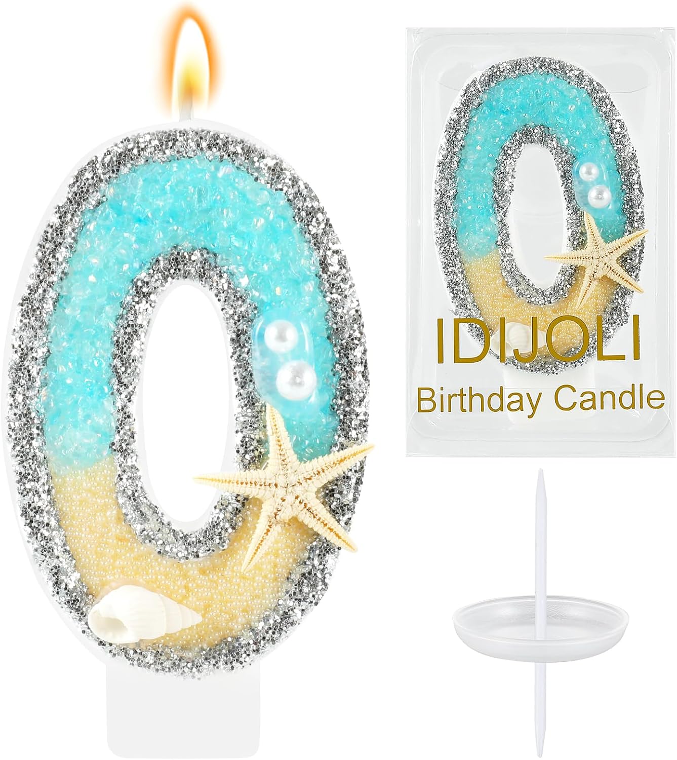 Beach Birthday Candle Starfish Number 0 Candles Cake Candle Blue Birthday Cake Topper Cupcake Decorations Party Decor Anniversary Celebrations Supplies Favors