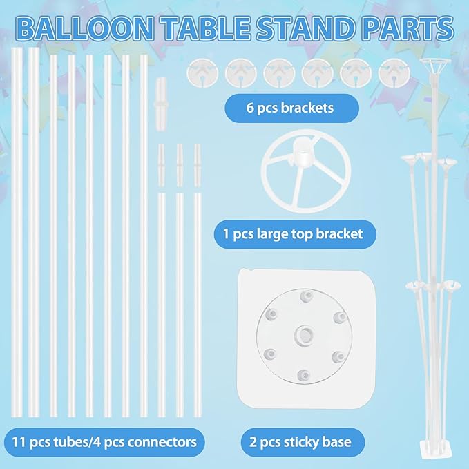 Balloon Stand Kit (4 Sets) - Durable Balloon Sticks with a Sticky, Stable Base for Tabletop Decorations, Perfect for Weddings, Birthdays, Baby Showers, and Graduation Parties.