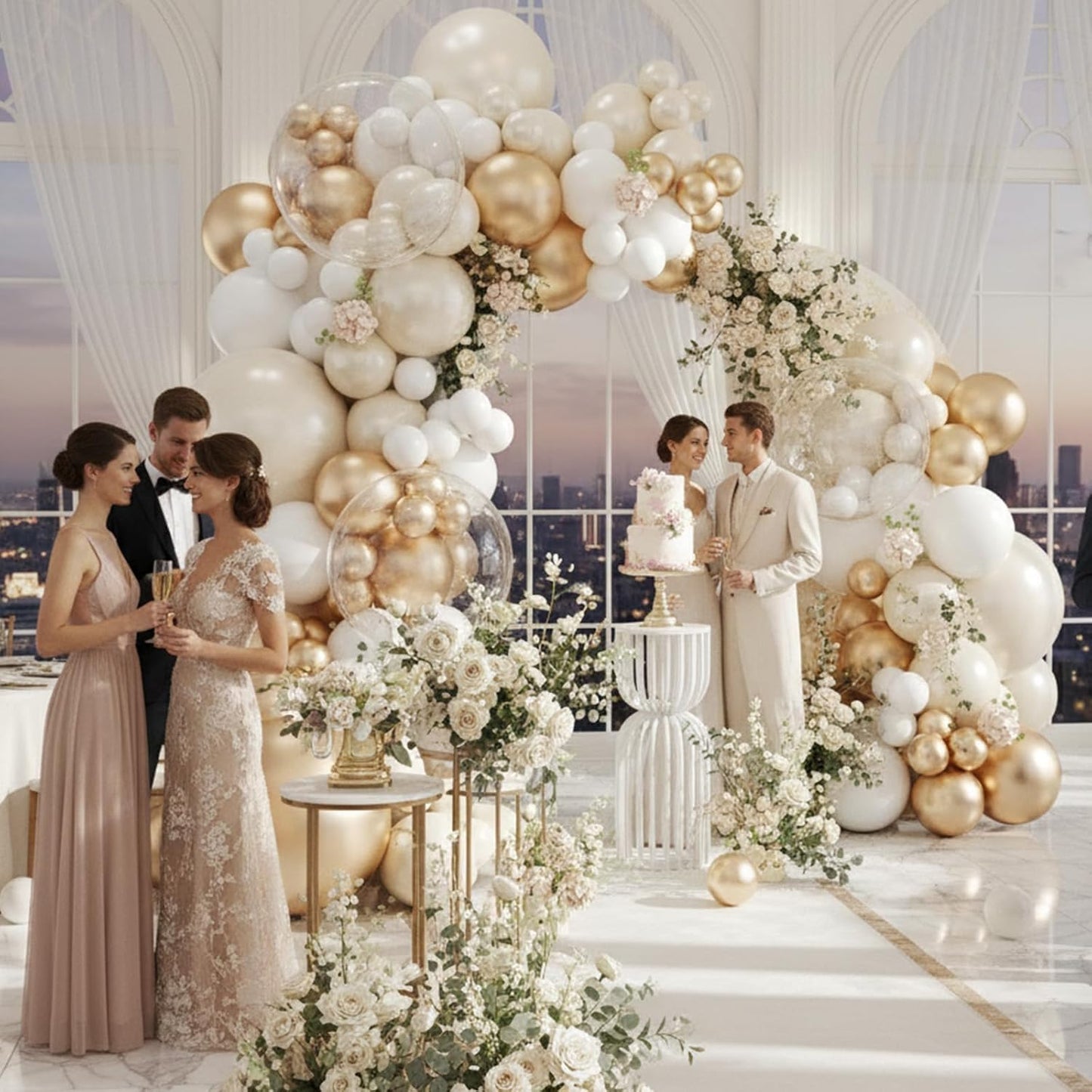White and Gold Balloon Arch Kit, Double Stuffed Metallic Champagne Gold and White Balloon Garland Kit for Wedding Birthday Baby Shower Gender Reveal Bridal Decorations