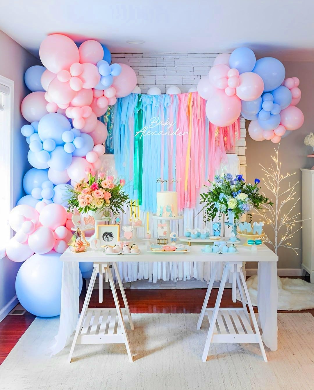 Pink and Blue Latex Balloons, 12 inch Blue Pink White Confetti Party Balloons For Birthday Party Decorations