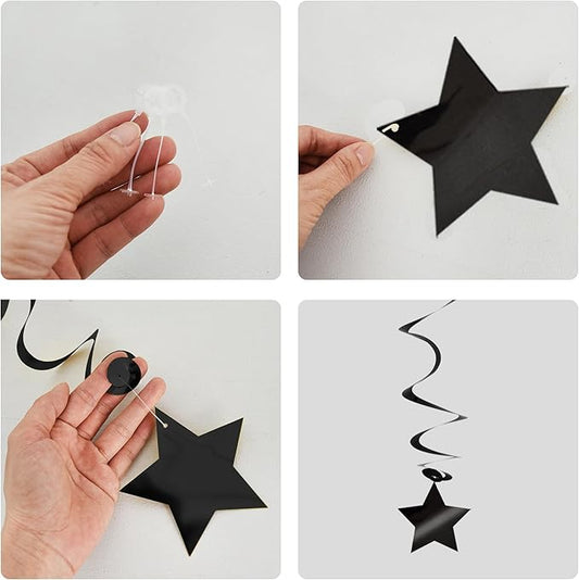 BEISHIDA Black Stars Hanging Swirls Bachelorette Graduation Hanging Ornament Decorations for Birthday Party Supplies Congrats Grade 2025 Graduation Decorations,Pack of 15