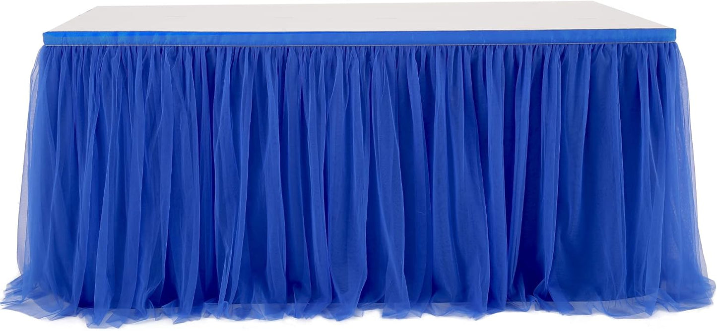 Royal Blue Tulle Table Skirt for Rectangle Tables or Round Tables 14ft Tutu Table Cloth Cover for Baby Shower, Wedding Reception, Bridal Shower, Birthday Party, Graduation, Banquet Decorations