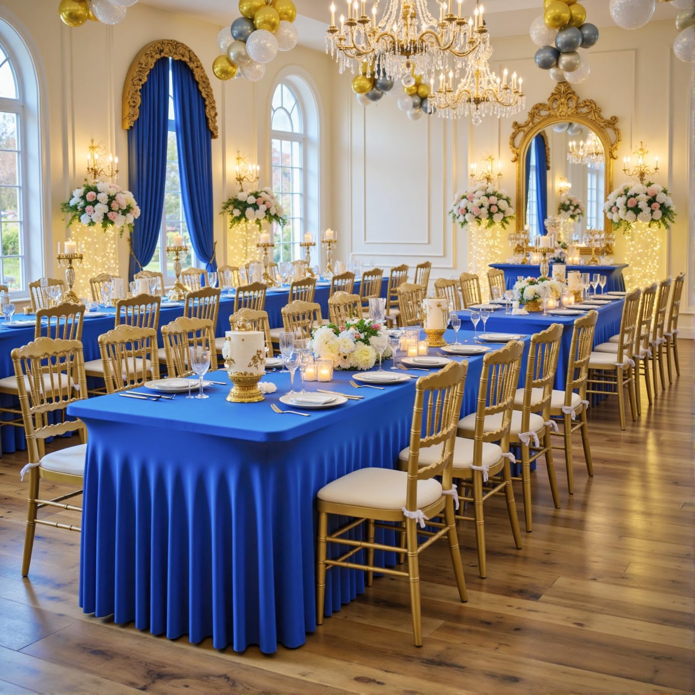 4 Pack Spandex Royal Blue Tablecloths for 6 Foot Rectangle Tables, Wrinkle Free Fitted Table Cloths 6ft Stretchy Table Clothes for Parties Weddings Birthday Banquet Baby Shower
