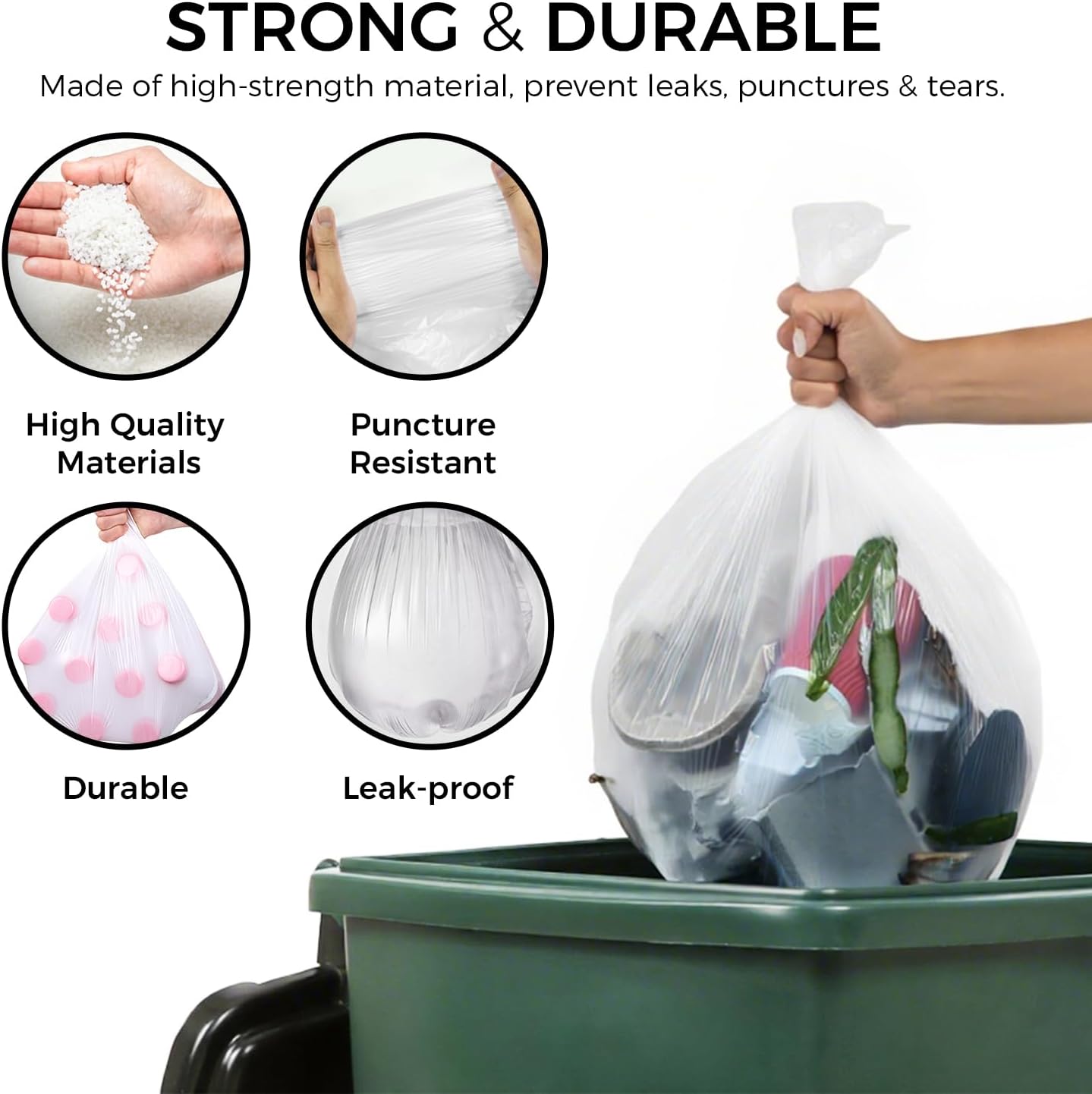 6-8 Gallon Medium Trash Bags 500 Count Super Value Bulk Kitchen Garbage Bags Unscented Clear Wastebasket Bin Liners