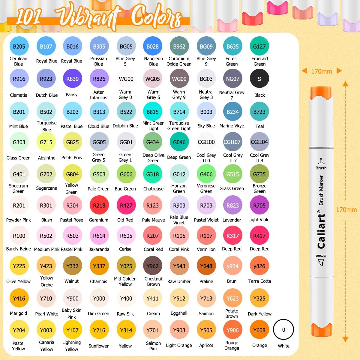 Caliart Alcohol Markers Brush Tip & Chisel, 101 Colors Dual Tip Art Markers for Adults Artists Sketch Illustration Coloring Book, Permanent Drawing Pen Set Art Supplies Christmas Gifts