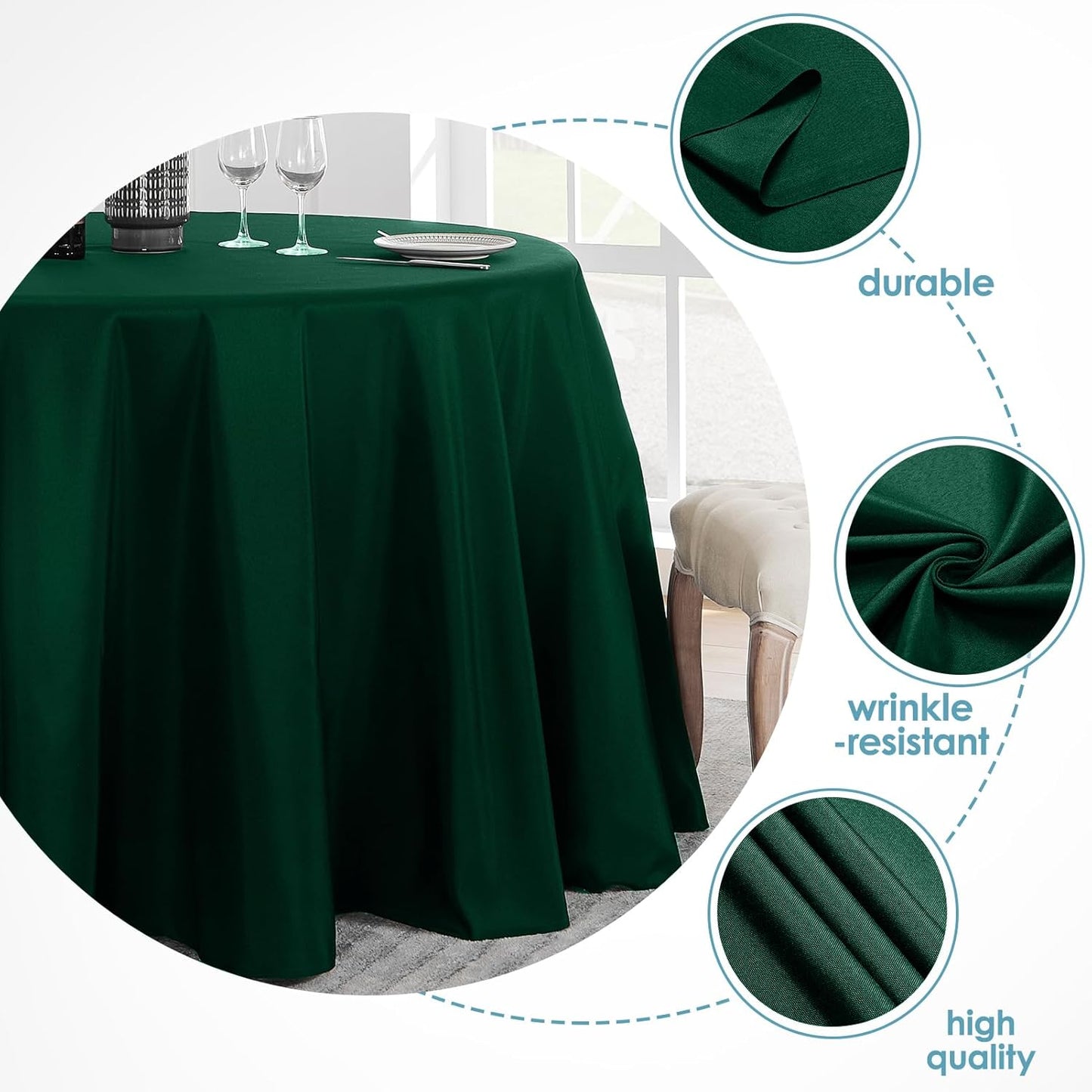 VidaFete Tablecloth 6 Pack 120inch Round Table Cloth Polyester, Stain Wrinkle Resistant Polyester Dining Table Cover for Kitchen Dinning Party Wedding Round Tabletop Buffet Decoration(Green)