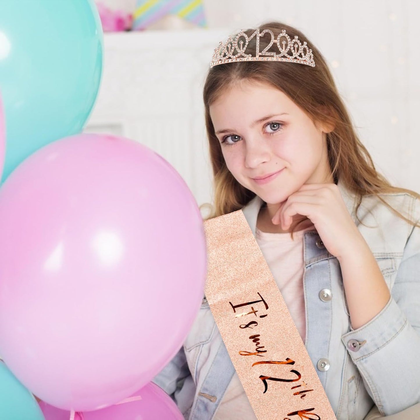 CIEHER 12th Birthday Crown + 12th Birthday Sash + Pearl Pin Set, It's My 12th Birthday Sash, 12 Birthday Tiara, 12th Birthday Decorations for Girls, 12th Birthday Gifts