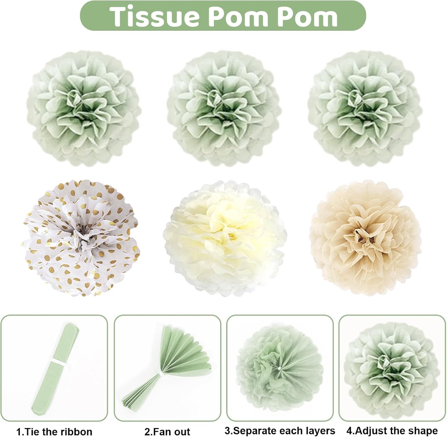 Ouddy Party Sage Green Baby Shower Decorations for Baby, Green Balloons with WELCOME BABY Banner Fringe Curtains Foil Balloons Paper Flower for Boho Baby Shower Birthday Gender Reveal Party Supplies
