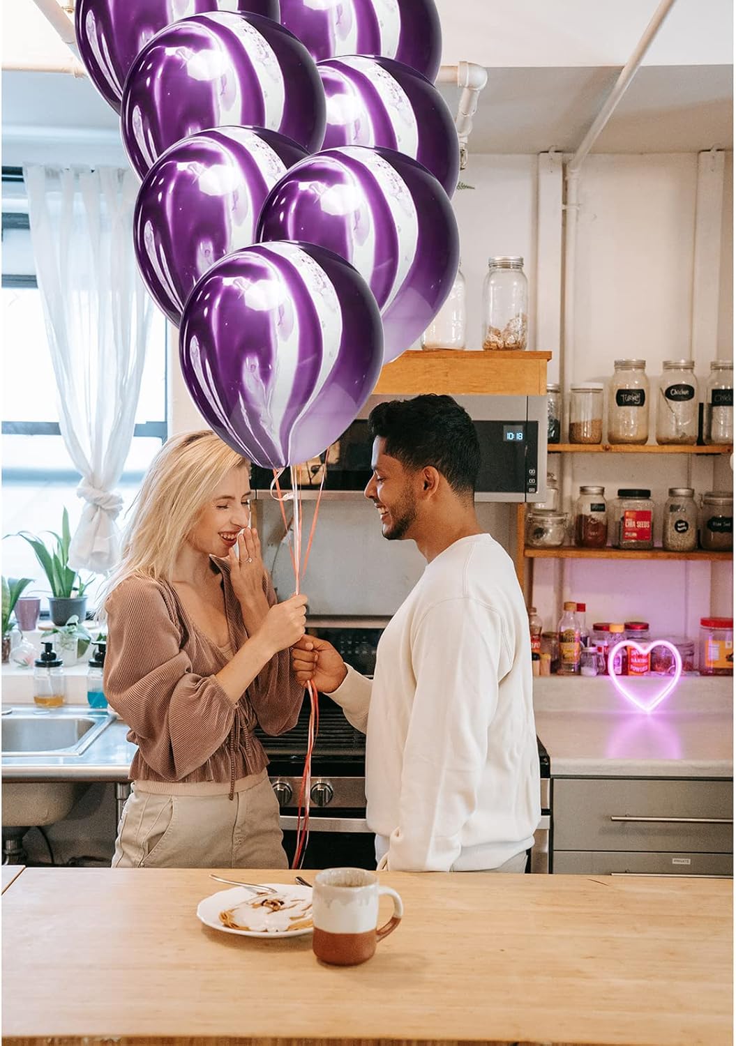 Purple Marble Balloons Marbled Agate Latex Balloons 12 Inch 50 PCS Swirl Balloons Purple Tie Dye Balloons for Birthday Party Christmas Decorations Wedding Baby Shower Festival