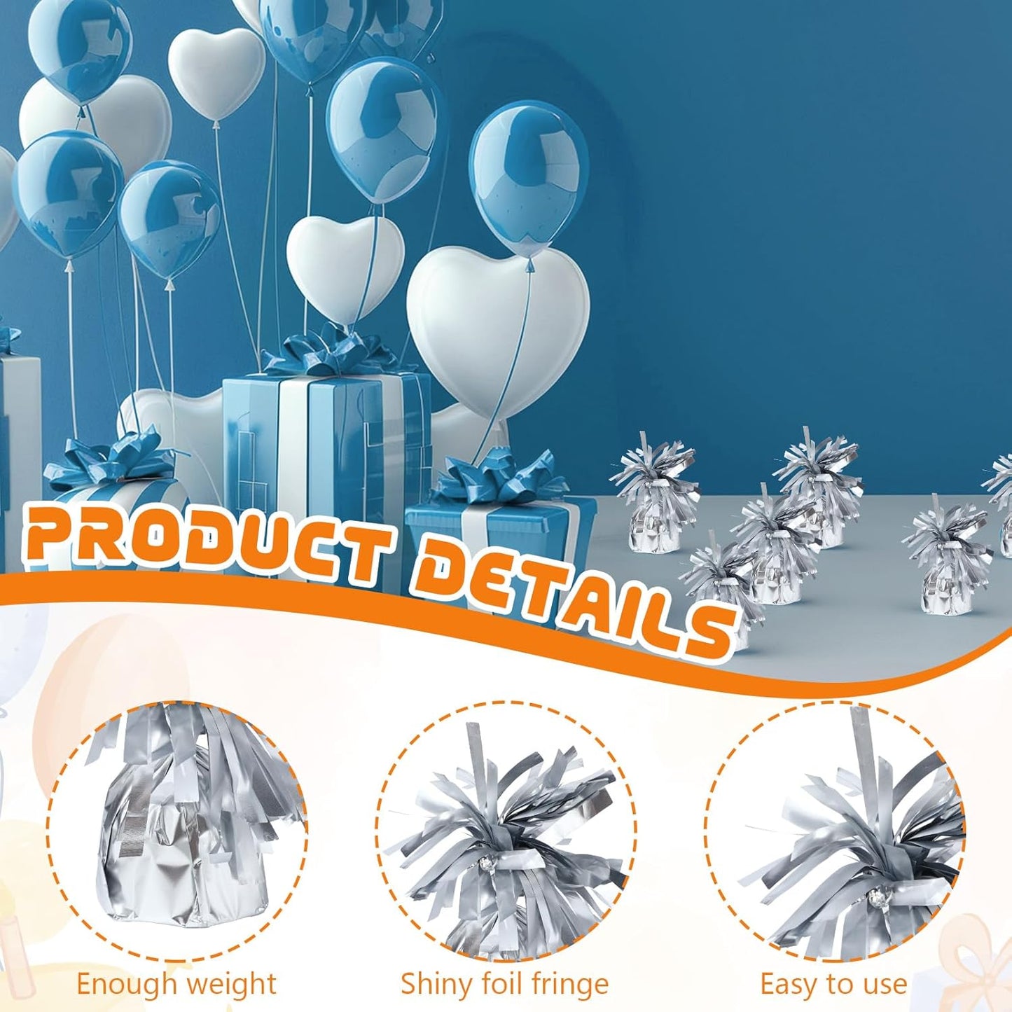 16 Pack Silver Balloon Weights Metallic Holder Anchors Balloon Holder Weights for for Birthday 2025 Graduation Party Christmas Wedding Celebration Decoration (Silver)