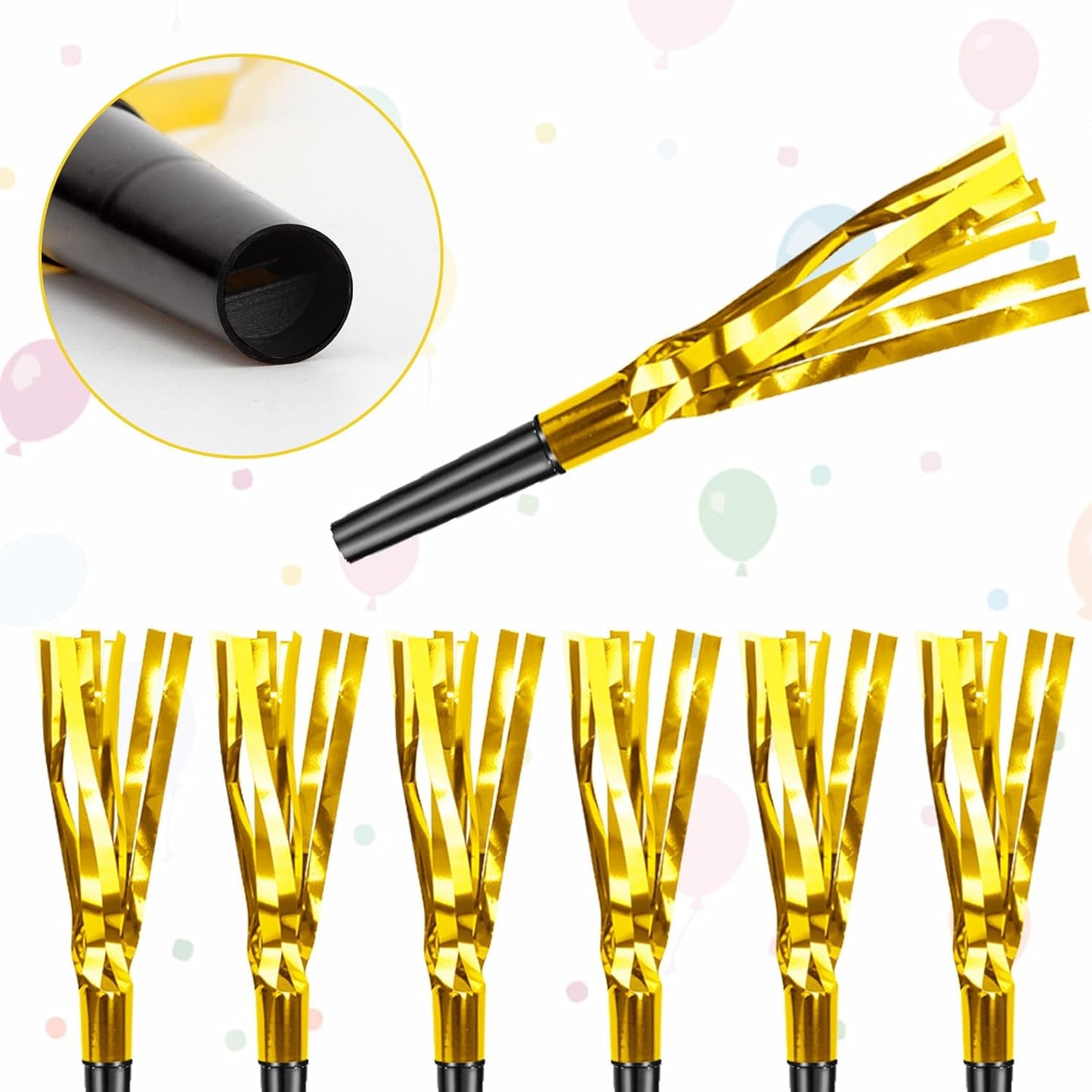 Gold New Years Noise Makers 24 PCS Glitter NYE Party Blowers Blowouts New Years Eve Games Favors Supplies Birthday Pep Rally for Adult Prank Graduation Sporting Events Horns Noisemakers Accessories