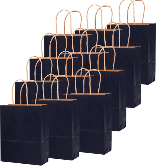 qiqee 100PCS Gift Bag with Handles Bulk Navy Blue Paper Bags Multiple Uses (11"x5"x8" Medium Size)