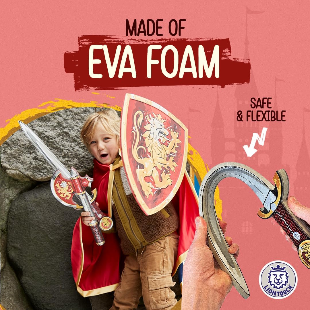 Liontouch - Noble Knight Foam Sword, Shield & Axe, Red | Playfighting Set for Boys Aged 3-8 Years | Safe Medieval Toy Weapons & Battle Accessories | Pretend Play, Dress Up & Costumes for Kids